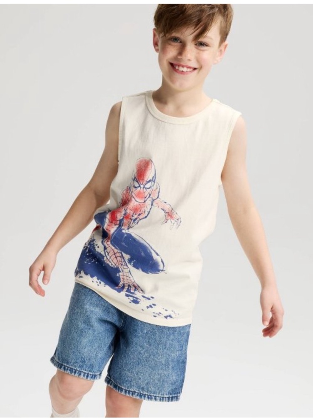 Boys Cream Spider-Man Graphic Muscle Tank